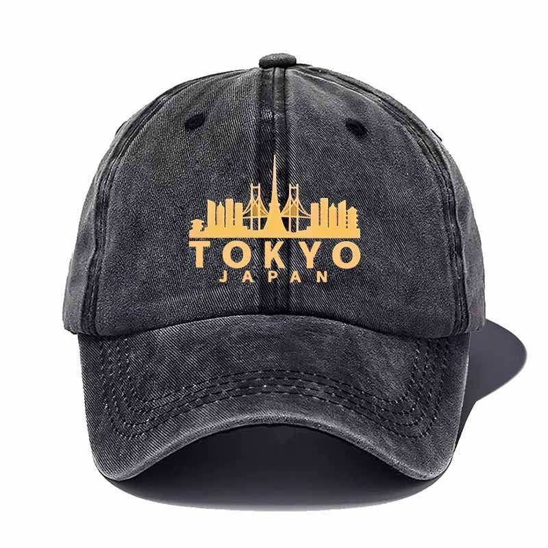 Unisex Washed Baseball Cap with Golden Tokyo Tower Icon - Machine Washable Suitable for Urban Adventures, Tokyo-Themed, Adjustable Pull-String Closure, Iconic Landmark for Men & Women, Casual Travel Accessory