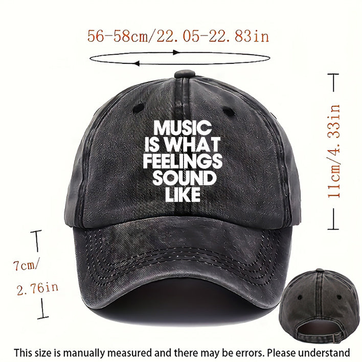 1 Music Print Cap, Women's Outdoor Style Hat, Men's Beach Hat, Washed Baseball Cap, Breathable Washed Cap, Adjustable DAD Cap, Suitable for Outdoor Activities and Parties, for Personal Use or as a Birthday Gift