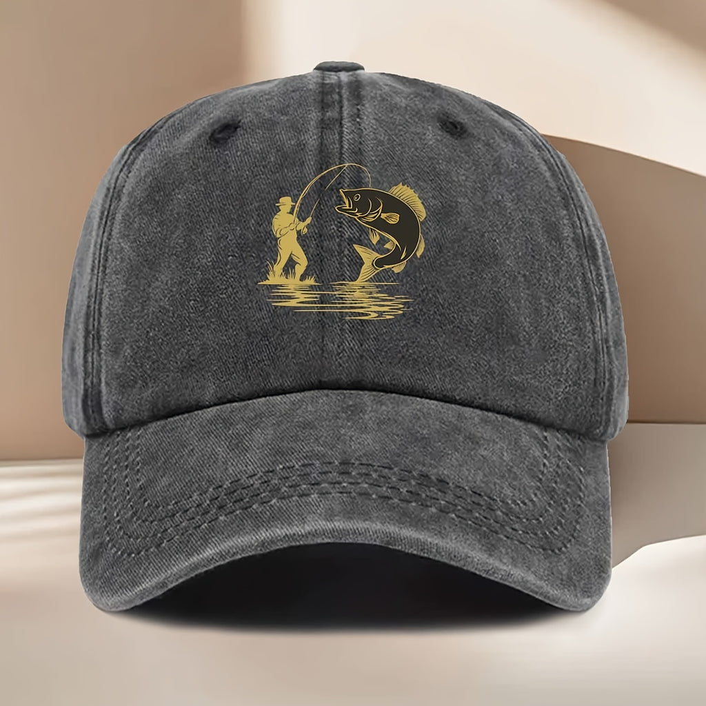 Fishing-Themed Baseball Cap with Curved Brim & Suitable for All- Wear - Sporty Outdoor Hat for Fishing Trips, Daily Use, Parties - Print, Comfortable for Casual and Formal Occasions (No Revision Request)