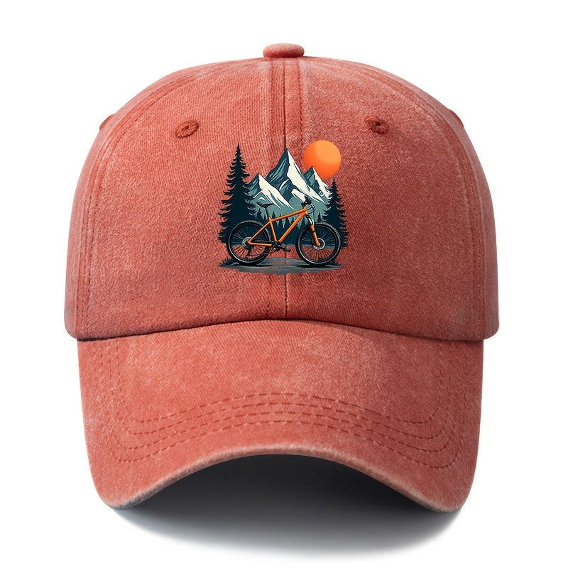 Unisex Fashion Versatile Printed Sunset Bicycle Baseball Cap, Classic Retro Washed Outdoor Lightweight Curved Cap, Trucker Hat, Suitable for Outdoor Vacation Travel Camping And Casual Occasions, Holiday Party Hip-Hop Hat