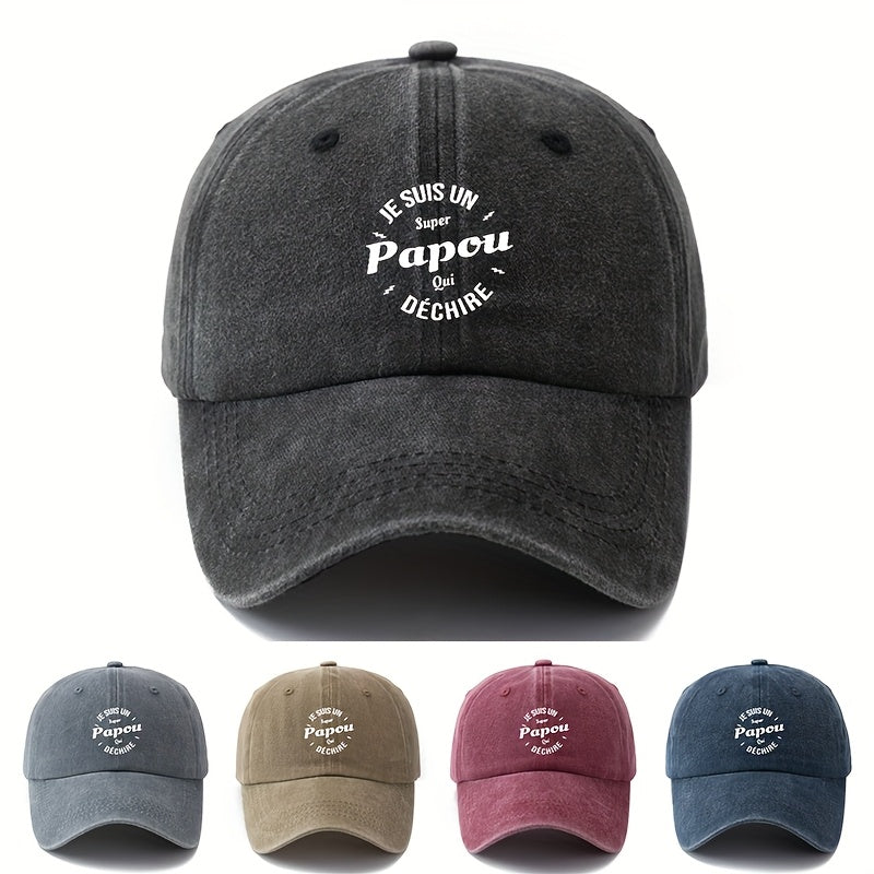 Unisex Fashion Versatile Printed Letter Papou Baseball Cap, Classic Retro Washed Outdoor Lightweight Curved Brim Cap, Trucker Baseball Cap, Suitable for Outdoor Vacations, Travel, Camping, And Other Leisure Occasions