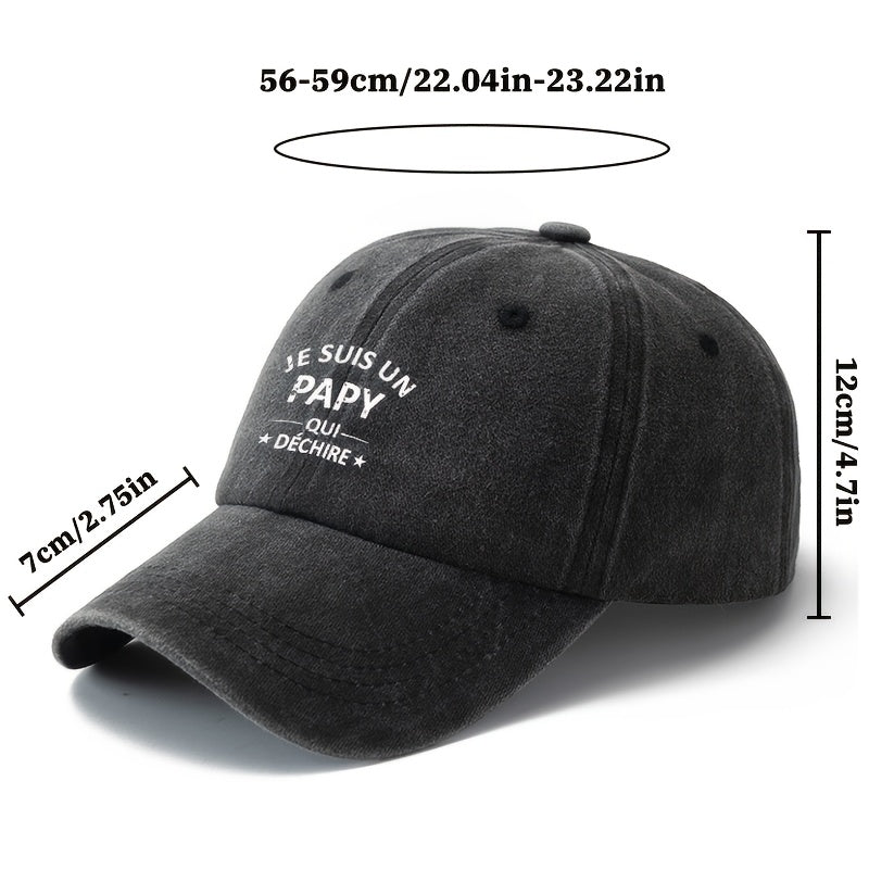 1 Unisex Fashion Versatile Printed Letter "JE SUIS UN PAPY" Baseball Cap | Classic Retro Lightweight Curved Brim, Ideal for Outdoor Travel, Camping, Casual Wear, and Festive Parties, Woven by MAKEFGE