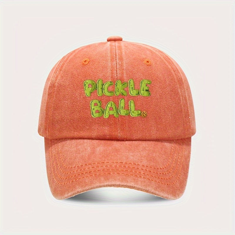 Retro Washed Baseball Cap with PLCKLE BALL Text. Solid Adjustable Design. Ideal for Outdoor, Casual Sports, And Couples