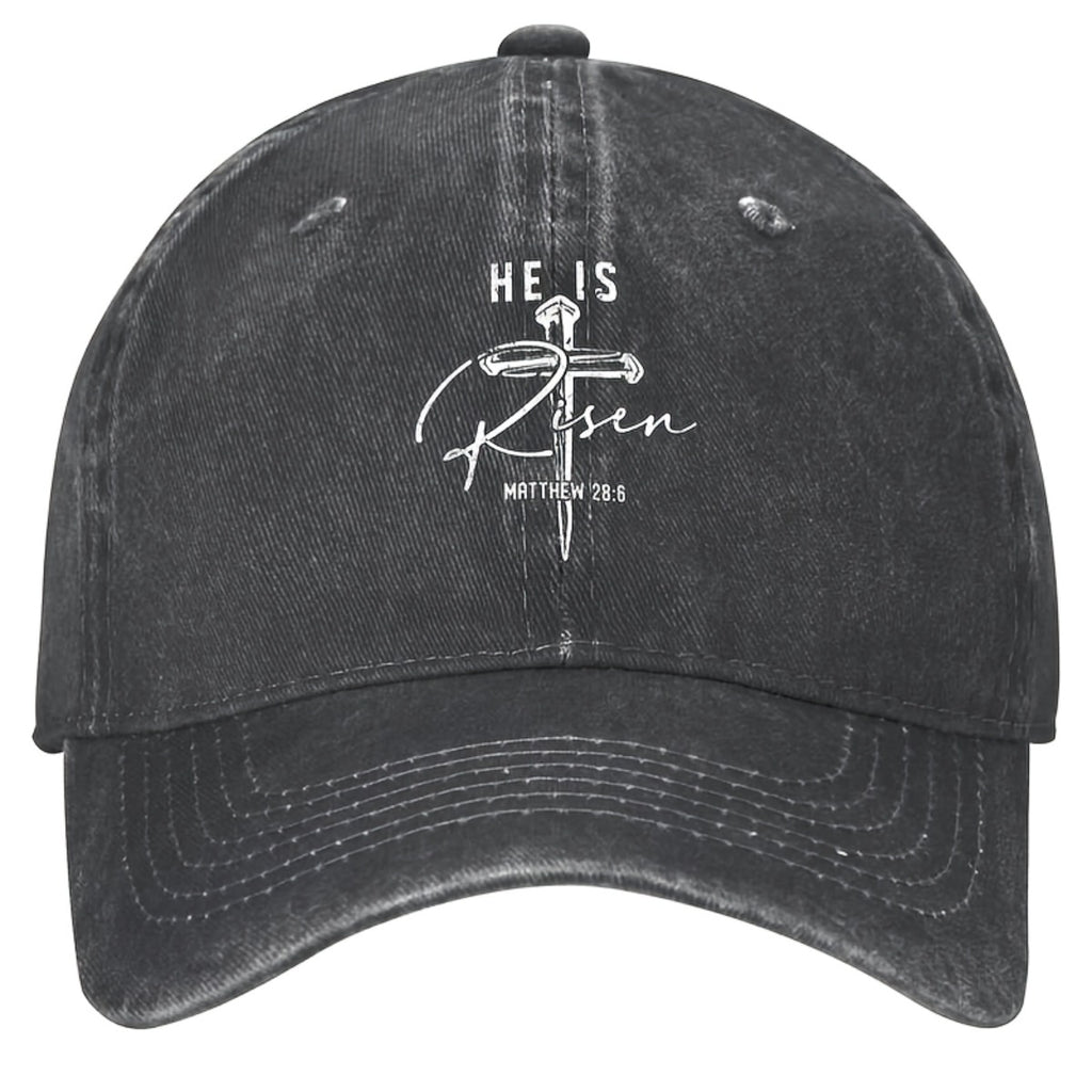 2026 Latest Face-Slimming Baseball Cap, American Retro Style, Couple'S Matching Cap, Easter Cross "He Is Risen" Christian Washed Baseball Cap, Unisex, Summer Baseball Cap