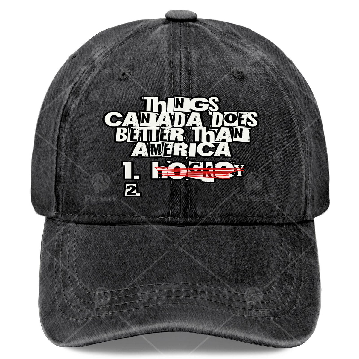 Things Canada Does Better Than America Funny Rivalry Baseball - Retro Full-Body Print Suitable for Christmas, Games, 4th of, Unisex Hat with Canadian for Events & Casual Wear