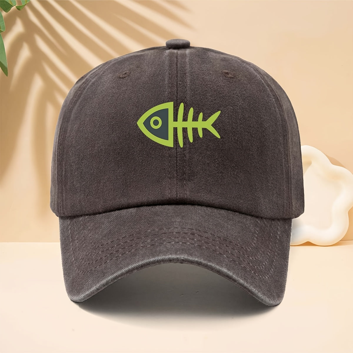 Men' & Women' Fluorescent Green Fishbone Print Trucker Hat - Adjustable Snapback Cap with Curved Brim, Soft Top Suitable for All- Outdoor, Travel, Parties, Casual Wear - Unisex Baseball Cap for Fishing Trips and Daily Use