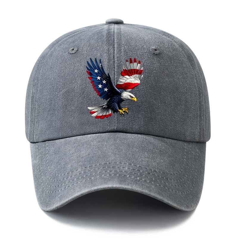 A Unisex Fashionable and Versatile Printed Baseball Cap Featuring a Spreading-winged Bald Eagle, a Classic Vintage Washed Outdoor Lightweight Curved-brim Hat, a Trucker Baseball Cap, Suitable for Casual Occasions Such as Outdoor Vacations