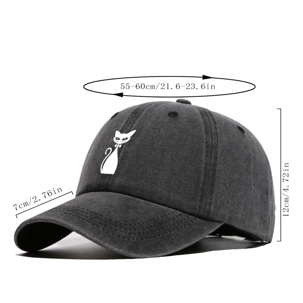 1pc Elegant White Cat Silhouette Printed Baseball Cap, Comfortable Breathable Sun Hat, Fashionable Easy Design, Unisex Adjustable Casual Versatile Duckbill Cap, Suitable for Daily Outings, Cafe Gatherings, Weekend Excursions, Girlfriends' Dates