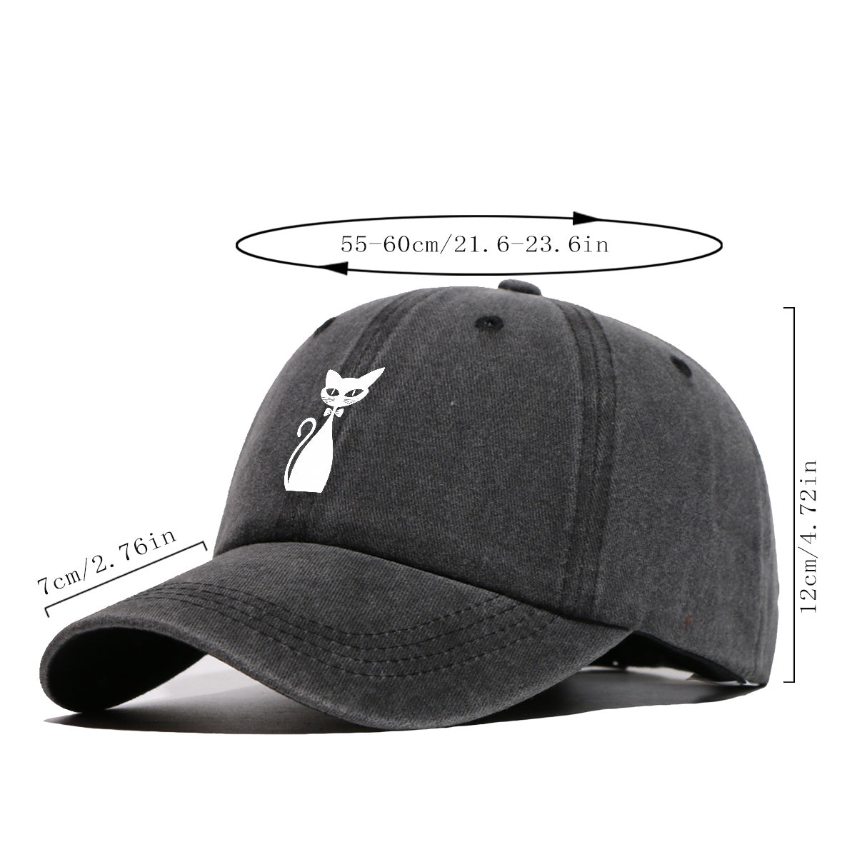 1pc Elegant White Cat Silhouette Printed Baseball Cap, Comfortable Breathable Sun Hat, Fashionable Easy Design, Unisex Adjustable Casual Versatile Duckbill Cap, Suitable for Daily Outings, Cafe Gatherings, Weekend Excursions, Girlfriends' Dates