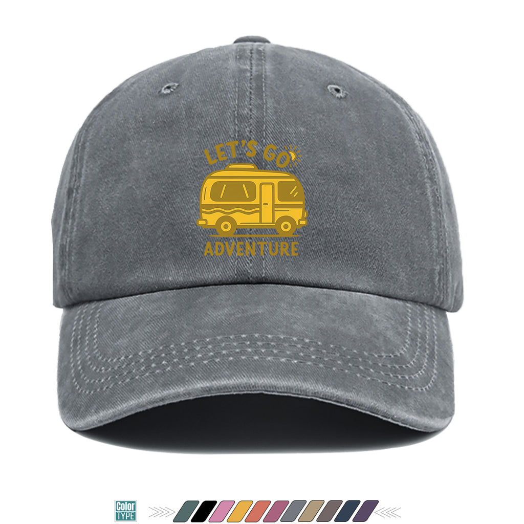 1pc "LET's GO ADVENTURE" Camper Van Print Baseball Cap, Vintage Yellow RV Pattern Sun Hat, Fashionable Casual Sun Hat, Unisex Adjustable Duckbill Cap for Outdoor Adventures, Road Trips, Camping Picnics, Weekend Outings, Park Strolls, Beach Vacations