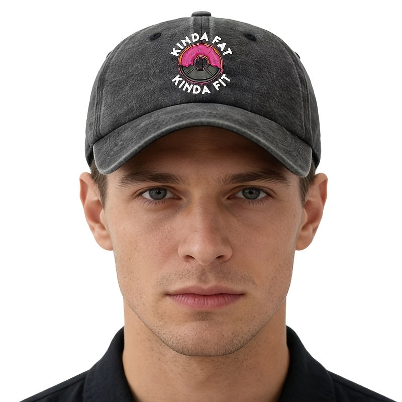 A Unisex Fashionable and Versatile Printed Donut Barbell Baseball Cap, Featuring a Classic Vintage Washed Outdoor Lightweight Curved Brim. This Trucker Baseball Cap Is Suitable for Casual Occasions Such as Outdoor Vacations, Travel, and Camping