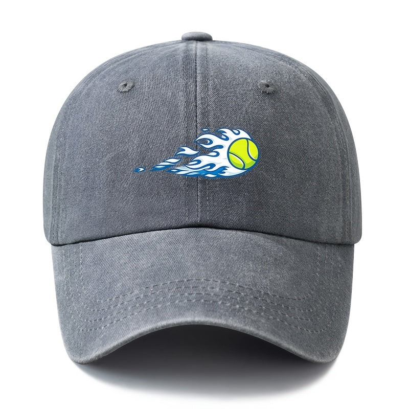 A Unisex Fashionable and Versatile Printed Flame Baseball Cap, Featuring a Classic Vintage Washed Outdoor Lightweight Curved Brim. Suitable for Casual Occasions Such as Outdoor Vacations, Travel, and Camping, as Well as Holiday Parties and Hip-hop