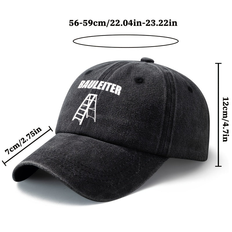 Unisex Fashion All-Match Printed BAULEITER Baseball Cap, Classic Vintage Washed Outdoor Lightweight Curved Brim Hat, Trucker Cap, Suitable for Outdoor Vacation Travel Camping And Casual Occasions, Holiday Party Hip-Hop Hat