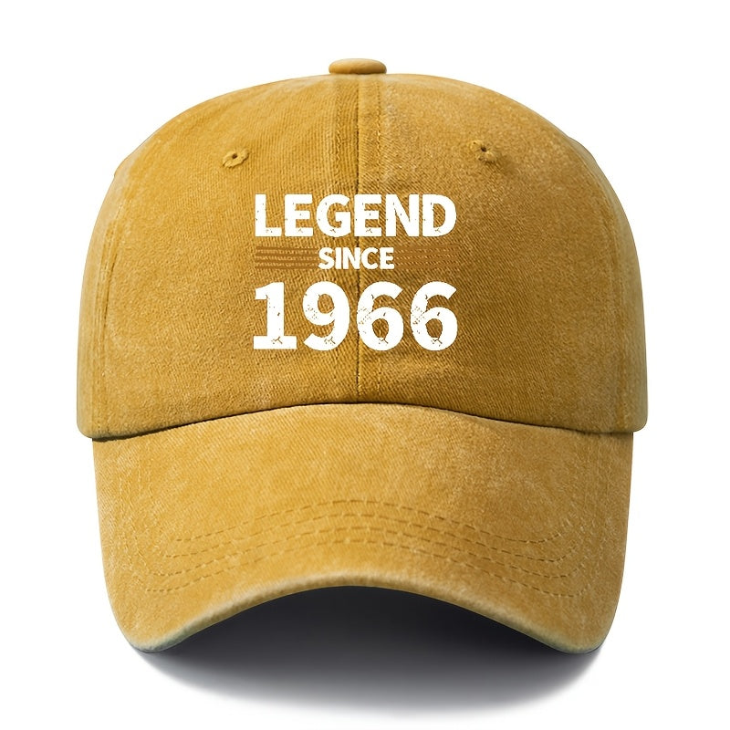 A Unisex Fashionable and Versatile Printed "LEGEND SINCE 1966" Baseball Cap, Featuring a Classic Vintage Washed Lightweight Curved Brim. Suitable for Outdoor Vacations, Travel, Camping, and Other Casual Occasions. Also Ideal as a Hip-hop Cap