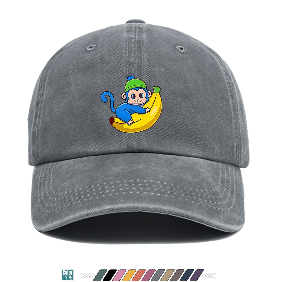 1pc Blue Monkey Banana Print Baseball Cap - Adjustable Unisex & Hat with Monkey & Banana, Suitable for Daily Wear, Outdoor Activities, Amusement Parks, Birthday Gifts - Cute Birthday Present for And