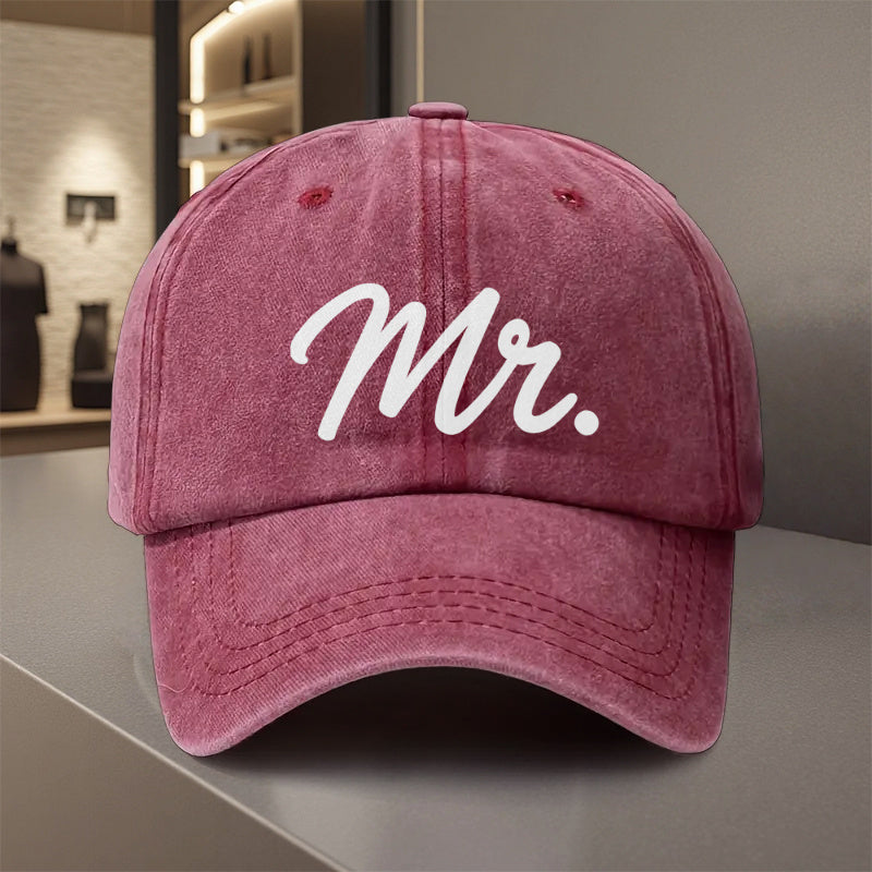 1pc Mr. Lettering Adjustable Baseball Cap for Men & Women - Lightweight Polyester Snapback Trucker Hat, Breathable Sun Protection, All-Season Outdoor Sports, Camping, Casual Unisex Cap for Youth, Adults, Seniors (Black with White Cursive Lettering), Washa