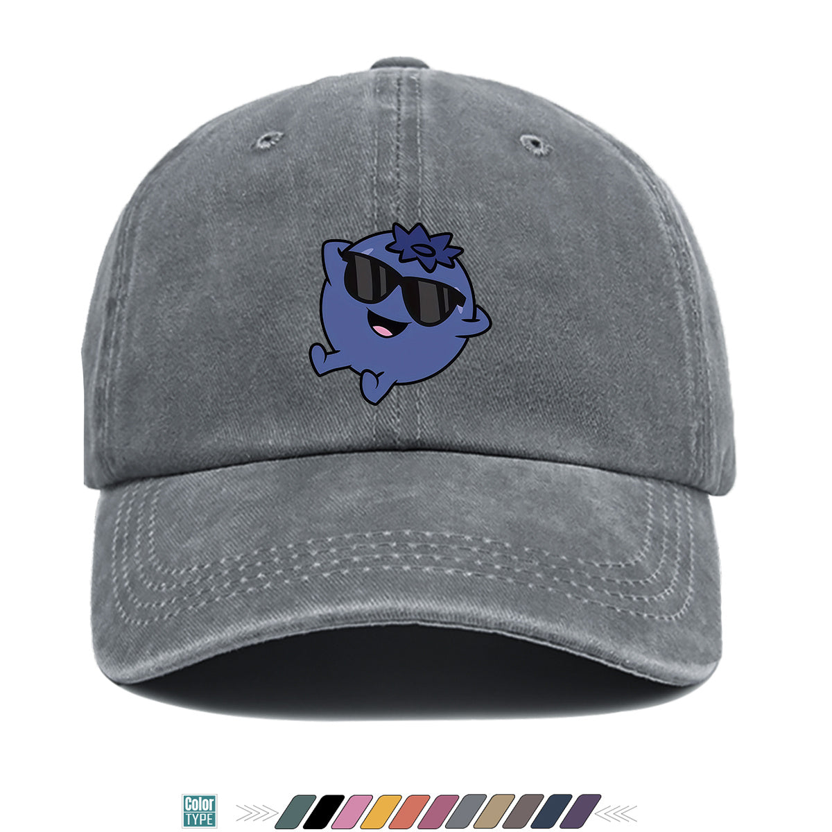 1pc Cartoon Blueberry Pattern Baseball Cap, Fun Sunglasses Flower Decoration, Comfortable And Breathable Sun Hat, Fashionable Cute Unisex Adjustable Dad Hat, Outing Hat, Best Friend Shopping Hat, Suitable for Picnics, Amusement Parks, Hiking
