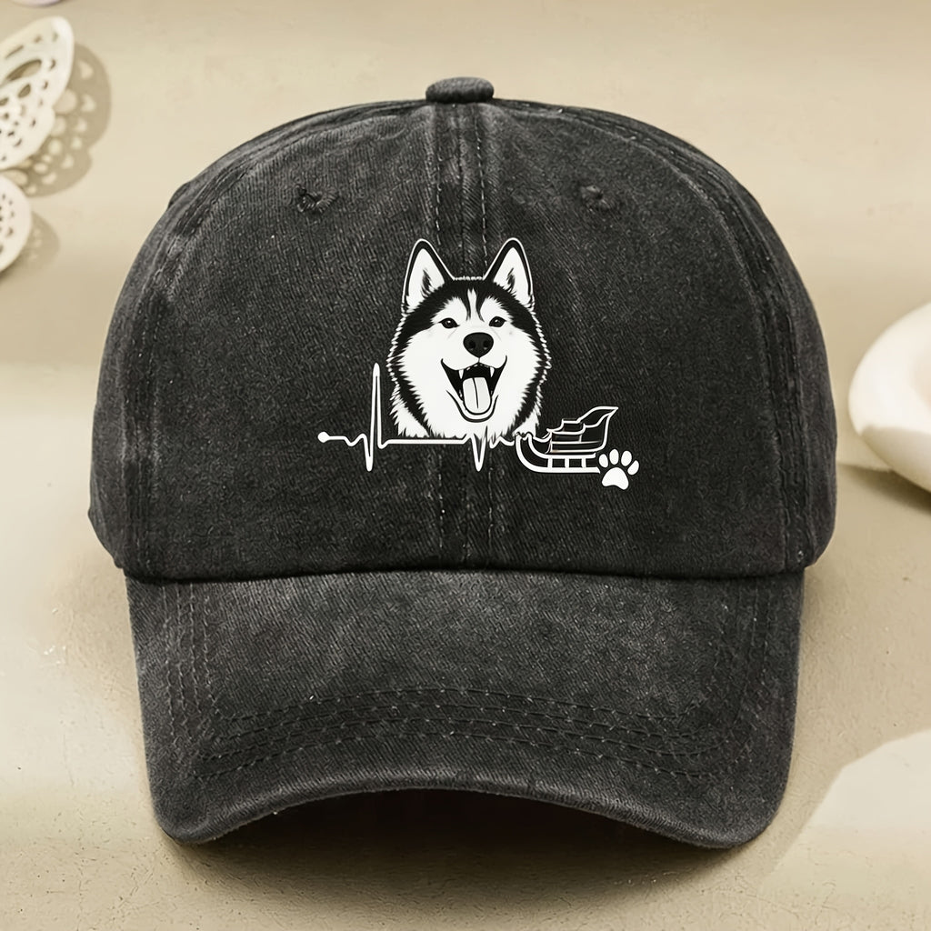 Vintage Husky Dog Heartbeat Print Baseball Cap for Men And Women Casual Street Wear Anniversary Gift