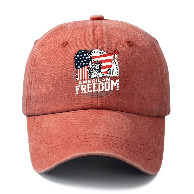 A Unisex Fashionable and Versatile Printed FREEDOM Statue of Liberty Baseball Cap, Classic Vintage Washed Outdoor Lightweight Curved-brim Hat, Trucker Baseball Cap, Suitable for Outdoor Vacations, Travel, Camping, and Other Casual Occasions