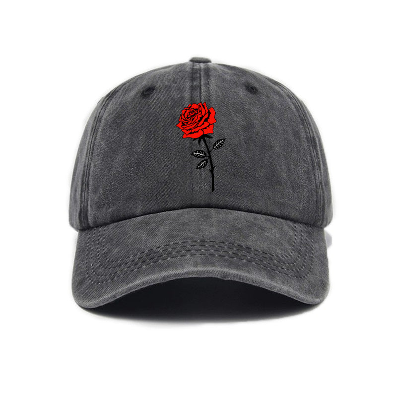 Washed Distressed Printed Baseball Cap Adult Easy Casual Style Rose Flower Print Washed Distressed Soft Top Vintage Baseball Cap Unisex All-Match Hat