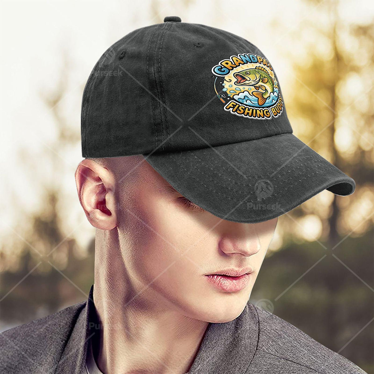 Funny Grandpa Fishing Buddy Bass Fisherman Youth Boys Youth Baseball Hat Unisex