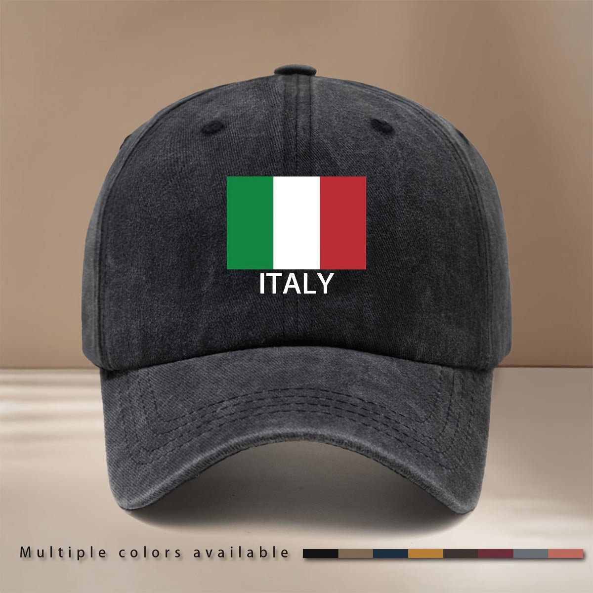 ITALY Letter Print Pattern Baseball Cap Unisex Curved Brim Hat Casual Texture 6-Panel Cap Fashion Lightweight Duckbill Cap Leisure Cap Hip-Hop Cap Vacation Travel Gathering Camping Matching Adjustable Size Easy Trendy All-Season Sports Event Support