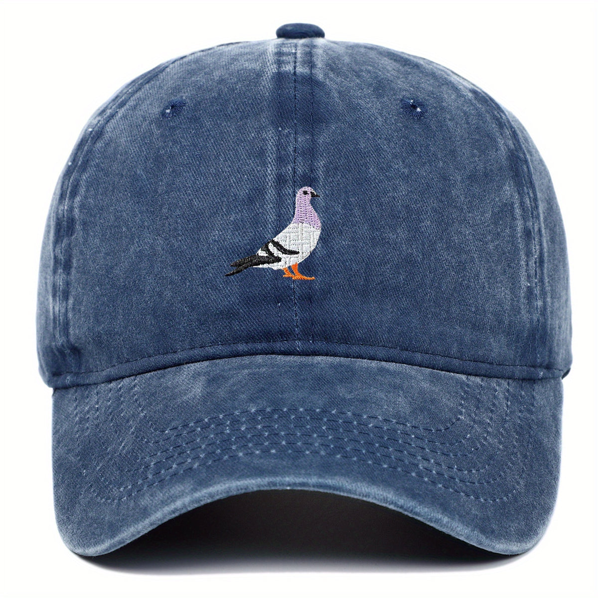 Lightweight Rayon Baseball Cap with Pigeon & VERG Print Emblem - Adjustable Metal Buckle, Minimalist Round Top Hat for Casual & Smart-Casual Wear, Year-Round Mature Style (Not Washable)