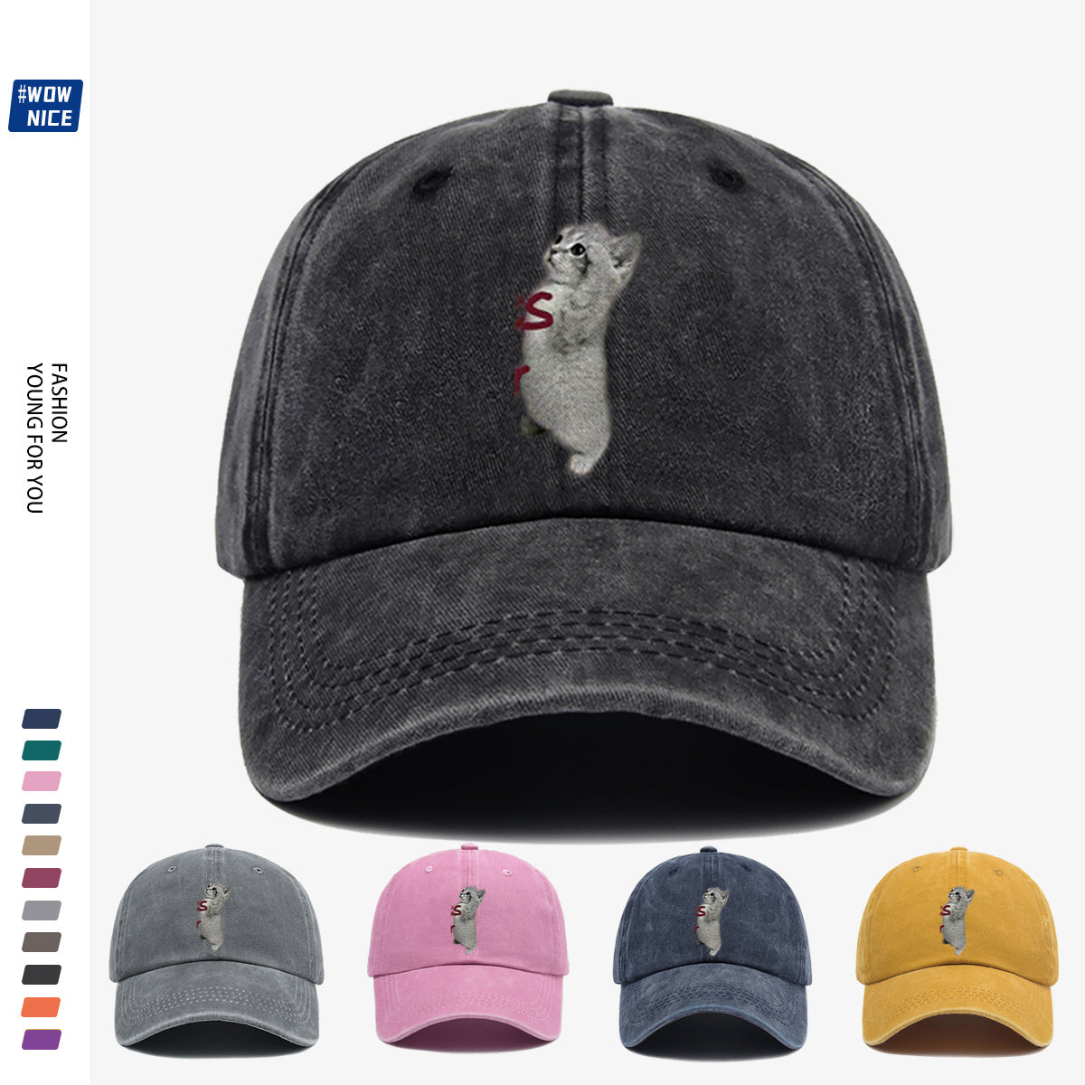 1pc "YES SIR" Text and Cute Kitten Print Baseball Cap, Unisex, Slimming Fit. Fashionable Casual Style, Adjustable Size. Suitable for Daily Outings, Shopping, Parties, Travel, and Outdoor Activities. Versatile and Practical, a Thoughtful Gift
