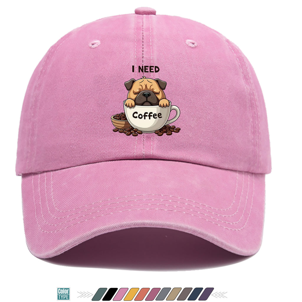 1pc 1pcs Pug "I Need Coffee" Trucker Hat - Adjustable Unisex Baseball Cap with Pug Dog Print & Coffee Cup, Breathable Sun Hat Suitable for Coffee Lovers, Outdoor, Hiking, Gifts for Men & Women, for Working People, Birthday Present