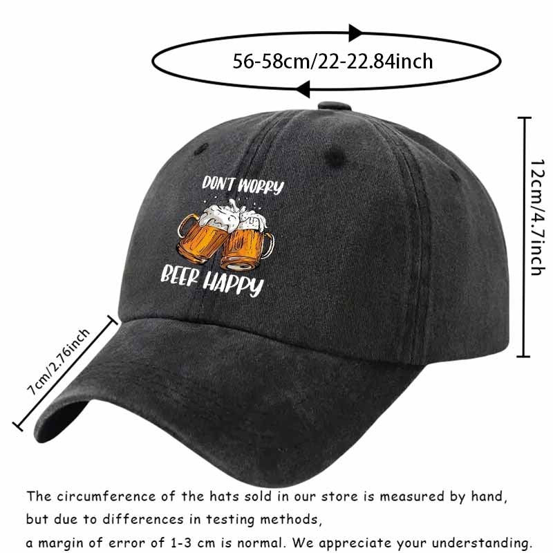 Men'S Relaxed Beer Baseball Cap - Featuring Prints of "Don'T Worry" And "Beer Happy" Along with a Beer Mug Design, Ideal for Casual Outfits, Outdoor Events, And Camping, This Playful Cap Is a Sturdy Head Accessory