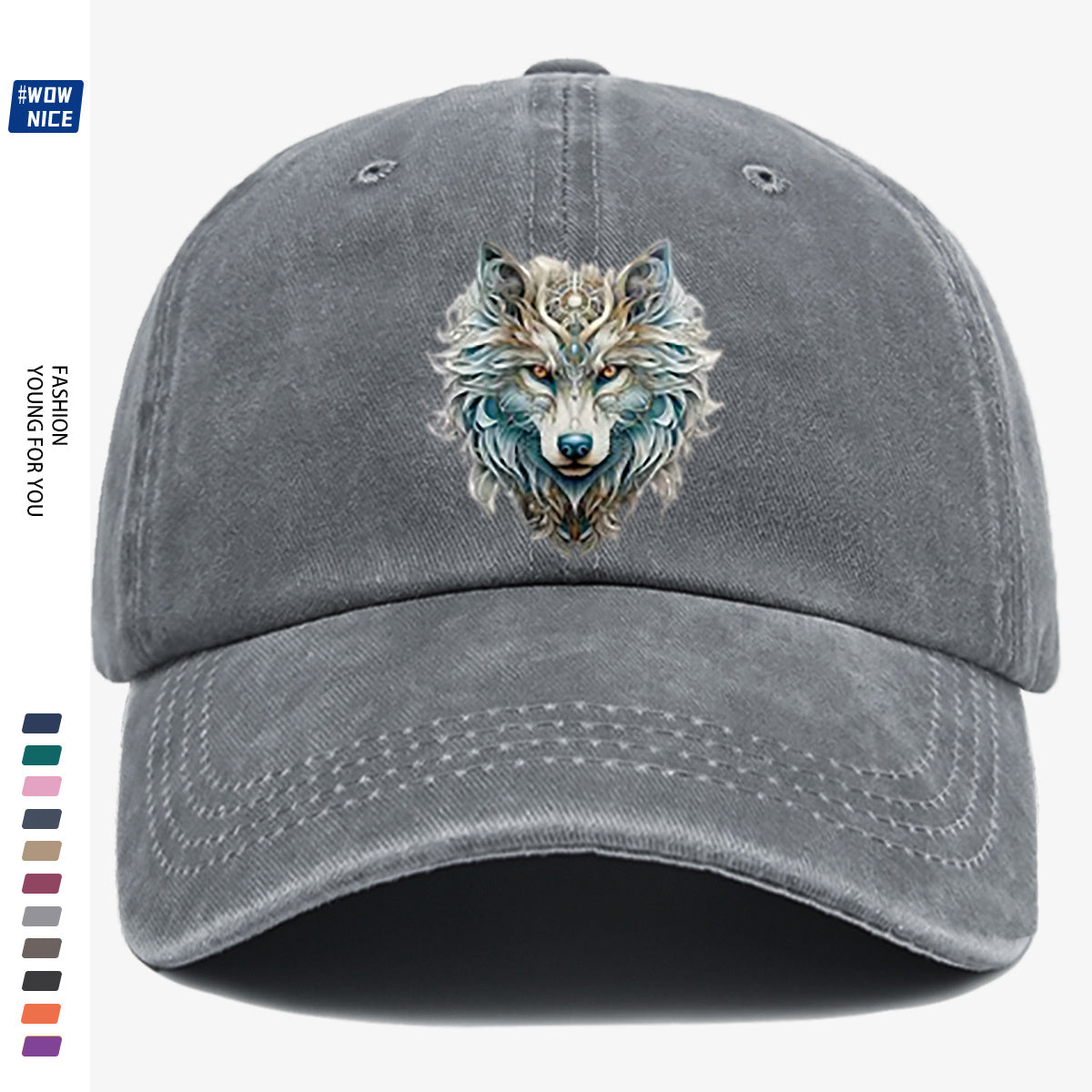 1pc Wolf Head Art Print Baseball Cap, Personalized Animal Pattern Design, Unisex Duckbill Hat, Wearing Makes You Look Slimmer And Smaller Face, Adjustable Size, Fashion Street Style, Daily Casual Versatile, Outdoor Activities, Shopping, Parties