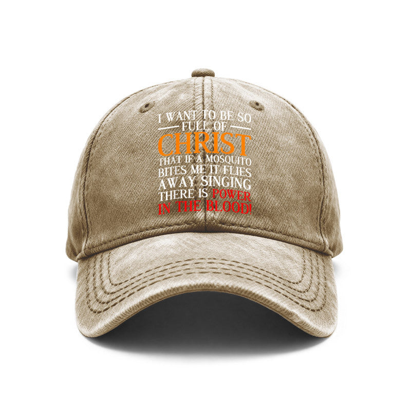 1pc Christian Baseball for Men & Women - Vintage Washed Religious Design Adjustable Unisex Hat with Full Of Christ Power In The Blood Print, Suitable for Church, Study, Gifts for Outdoor Activities & Casual Wear