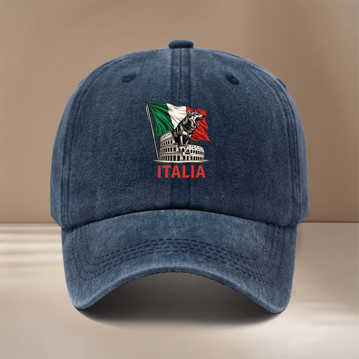 Baseball Cap with "ITALIA" Text and Wolf Graphic, All-season Versatile Fit, Casual and Relaxed Style, Textured Six-panel Design, Comfortable and Lightweight Hip-hop Cap, Adjustable Size, Curved Brim, Unisex Snapback, Trendy and Fashionable for Sports