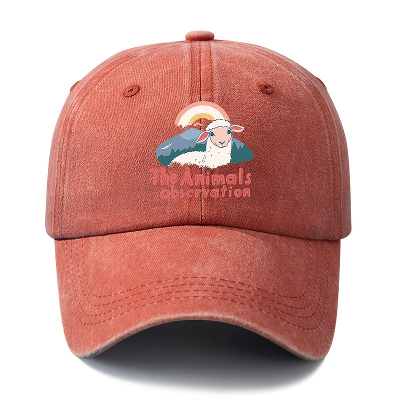 Unisex Fashion All-Match Printed The Animals Observation Baseball Cap, Classic Vintage Washed Outdoor Lightweight Curved Brim Hat, Trucker Cap, Suitable for Outdoor Vacation Travel Camping And Other Casual Occasions, Holiday Party Hip-Hop Hat