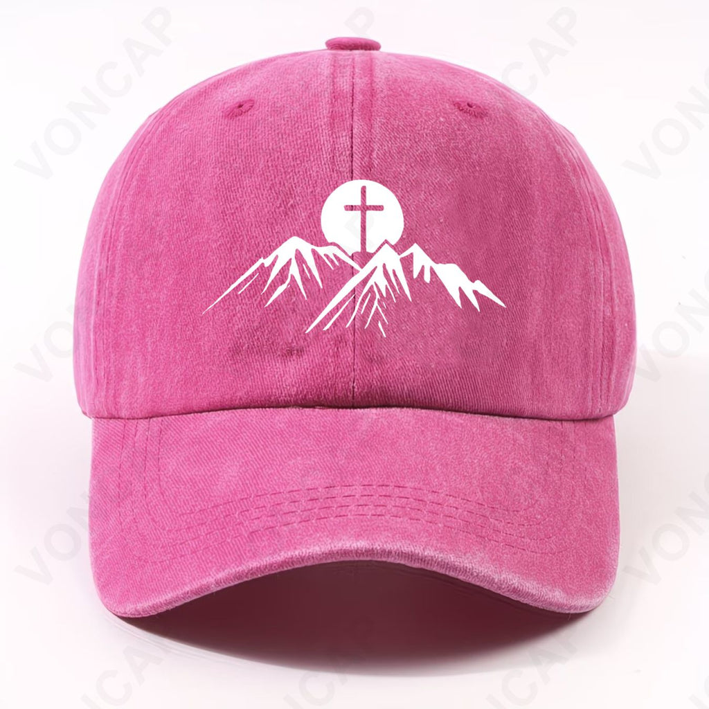 Unisex Washed Vintage Baseball Cap with Mountain Cross Faith Pattern - Adjustable Closure, Lightweight And Suitable for Commuting, Campus, Sports, Parties, Machine Washable, Ideal for Home, Commuting, And As a Holiday Gift