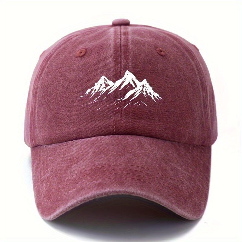 Men's Printed Mountain Peak Baseball Cap, Classic Style Outdoor Adventure Matching Curved Brim Hat, Men's Outdoor Lightweight Duckbill Cap, Trucker Baseball Cap.