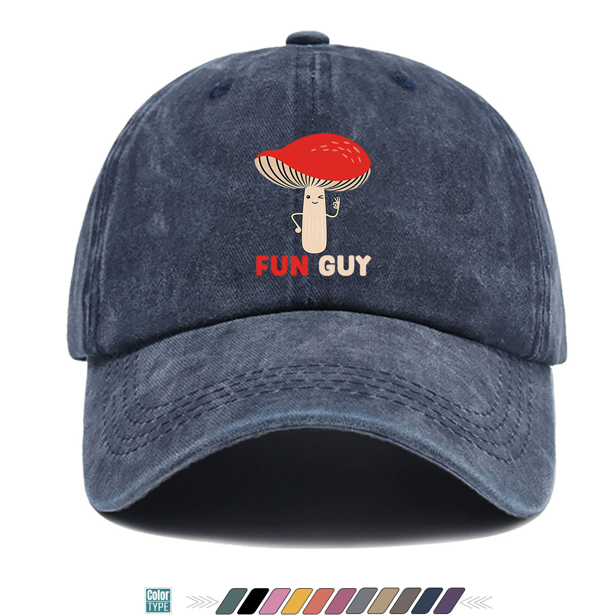 1pc FUN GUY Mushroom Print Baseball Cap with Winking V-Sign & Mushroom - Adjustable Unisex Hat Suitable for Outdoor, Parties, Travel, Picnic, Camping - Breathable Sun Hat for Men & Women, Creative Gift for Daily Wear and Birthdays