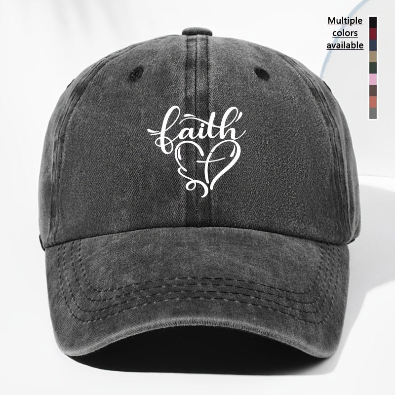 Vintage Washed Baseball Cap with Faith And Heart Design - Adjustable, Lightweight Sun Hat, All-Season Wear, Perfect for Outdoor Activities, Baseball Cap