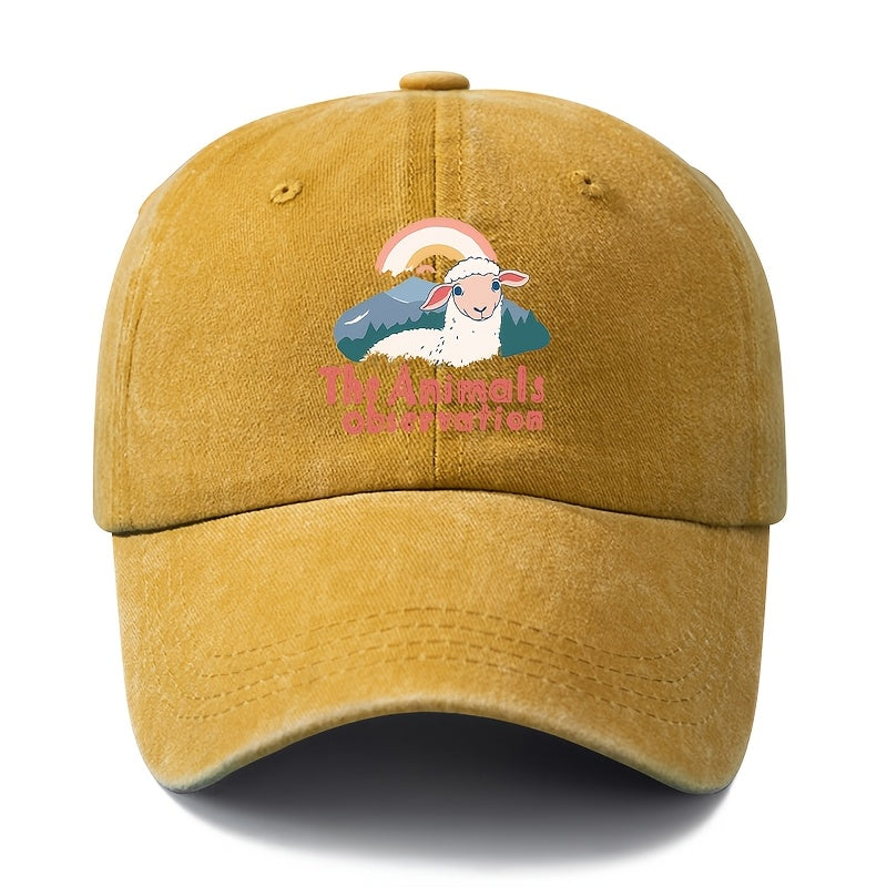 Unisex Fashion All-Match Printed The Animals Observation Baseball Cap, Classic Vintage Washed Outdoor Lightweight Curved Brim Hat, Trucker Cap, Suitable for Outdoor Vacation Travel Camping And Other Casual Occasions, Holiday Party Hip-Hop Hat