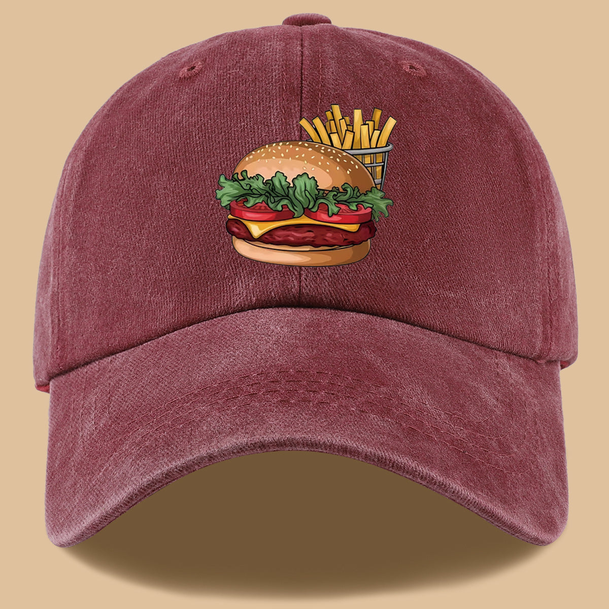 1pc Cartoon Style Food Illustration Fun Printed Full Hamburger Baseball Cap Lightweight Comfortable Breathable Sun Hat Fashion Easy Beautiful Men And Women Baseball Cap Adjustable Size Truck Driver Dad Hat Mom Beach Vacation Hat Suitable for Outdoor