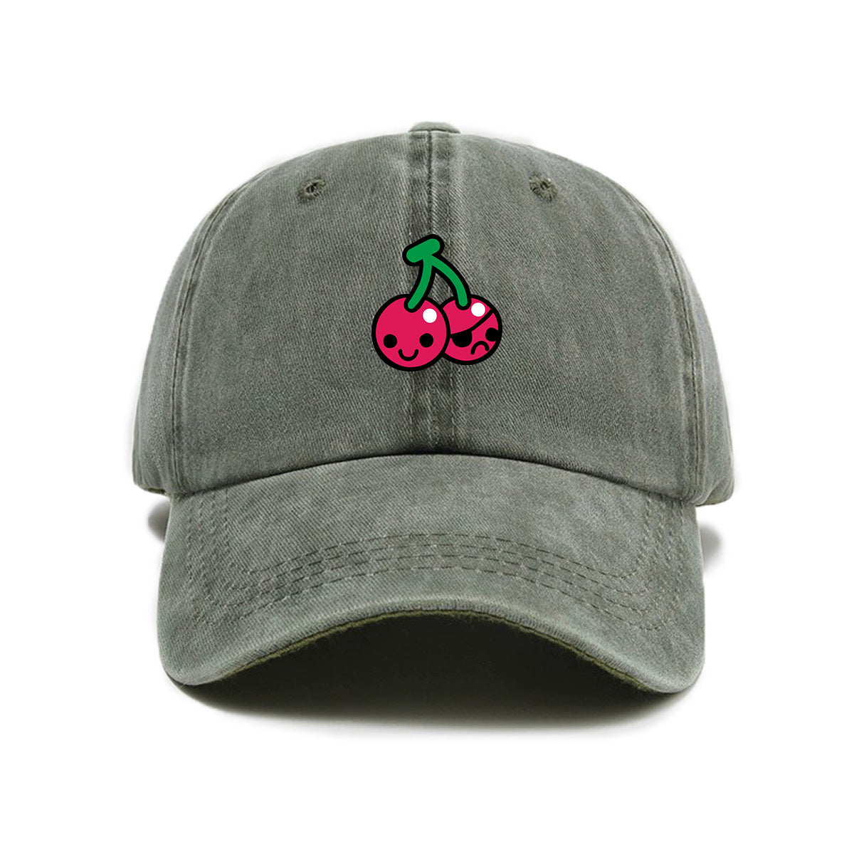 Washed Distressed Printed Baseball Cap Adult Cartoon Cherry Print Washed Distressed Soft Top Baseball Cap Unisex All-Match Outdoor Sun Hat