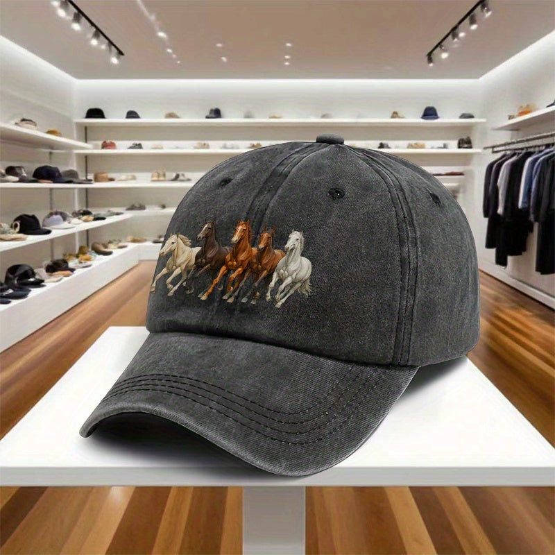 Of The "Galloping Horse" Adjustable Baseball Cap, Lightweight Printed Women'S Hat, "Equestrian Enthusiast" Men'S Sun Hat, Ideal Gift for Outdoor Sports And Birthday Parties, Fashionable And Versatile Cap