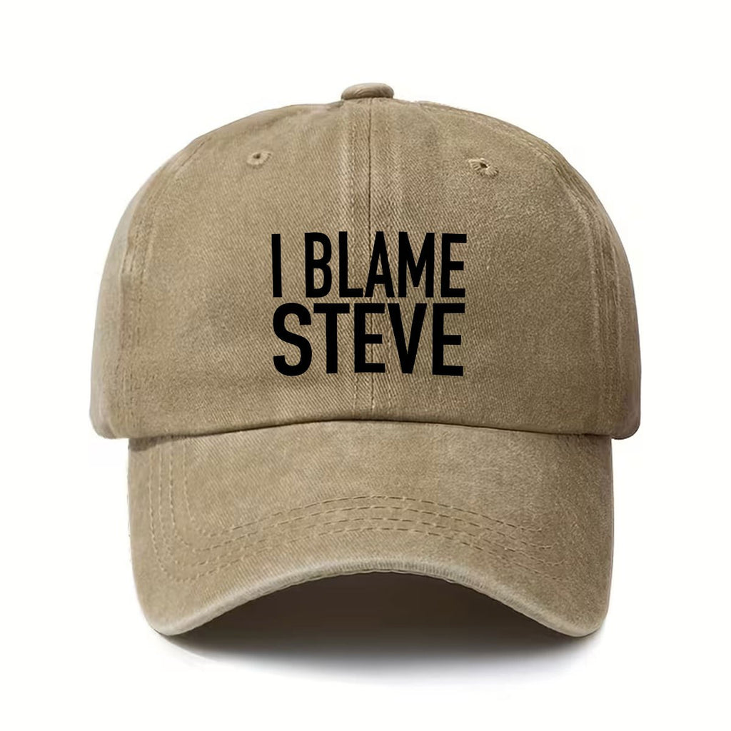 Vintage Washed Baseball Cap, Stylish Printed Pattern, Comfortable And Versatile Everyday Sun Hat, Unisex, Adjustable Fit, Printed with "I Blame Steve", a Must-Have Outdoor Sports Cap for Trendsetters