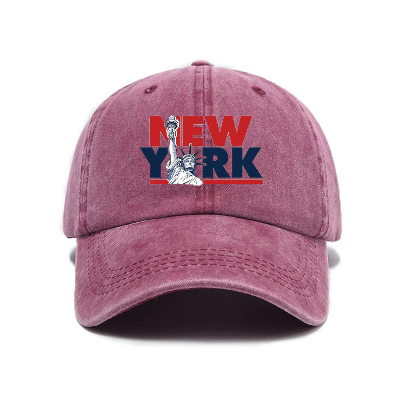 1 Washed Distressed Printed Baseball Cap for Adults, Versatile Vintage New York Statue of Liberty Print Washed Distressed Soft Top Sun Baseball Cap, Unisex