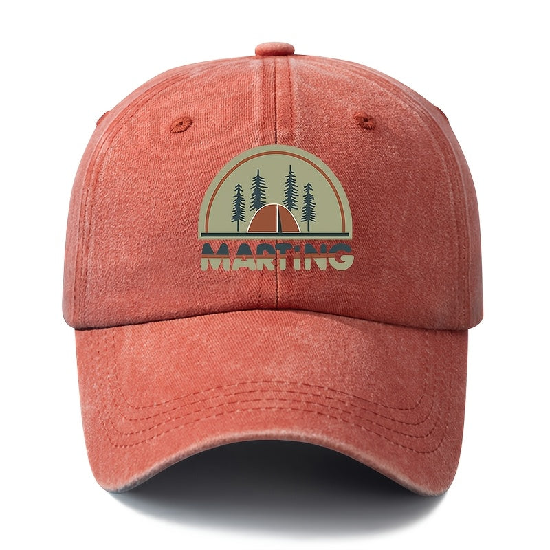 A Unisex, Fashionable and Versatile Printed MARTING Baseball Cap, a Classic Retro Washed Outdoor Lightweight Curved Brim Cap, Suitable for Outdoor Vacations, Travel, Camping, and Other Casual Occasions, a Hip-hop Cap for Holiday Parties, a Casual Cap