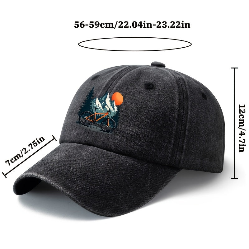 Unisex Fashion Versatile Printed Sunset Bicycle Baseball Cap, Classic Retro Washed Outdoor Lightweight Curved Cap, Trucker Hat, Suitable for Outdoor Vacation Travel Camping And Casual Occasions, Holiday Party Hip-Hop Hat