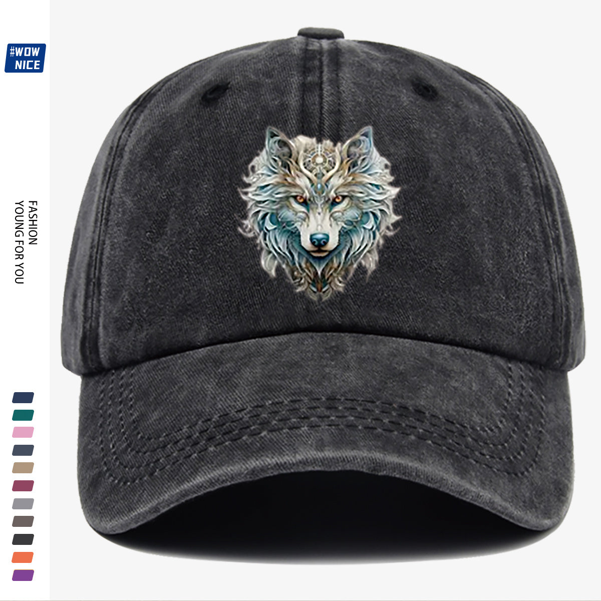 1pc Wolf Head Art Print Baseball Cap, Personalized Animal Pattern Design, Unisex Duckbill Hat, Wearing Makes You Look Slimmer And Smaller Face, Adjustable Size, Fashion Street Style, Daily Casual Versatile, Outdoor Activities, Shopping, Parties