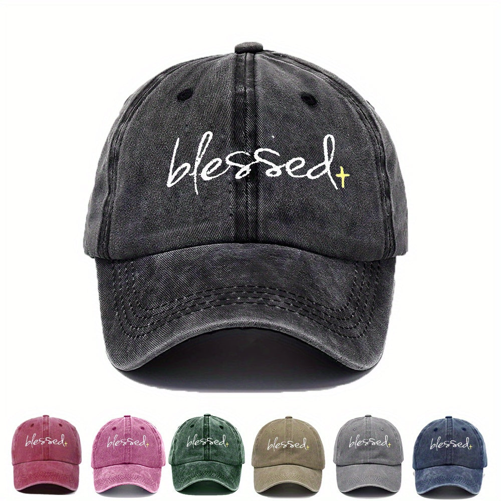 Blessed Embroidered Washed Baseball Cap- Adjustable Dad Hat with a Curved Brim, Suitable for Fishing, Outdoor Activities, And Casual Wear, Unisex, Available in Multiple Colors, Adjustable Cap| Curved Brim Hat| Soft Fabric Construction