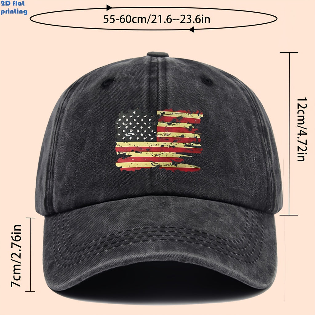 Distressed-Cut USA Flag Baseball Cap with Star-And-Striped Print, Suitable for Daily Wear, Stylish And Trendy Decorative Sun Hat, Comfortable And Lightweight Trucker Sun Hat, Adjustable Strap Dad Hat, Perfect for Street Casual Wear