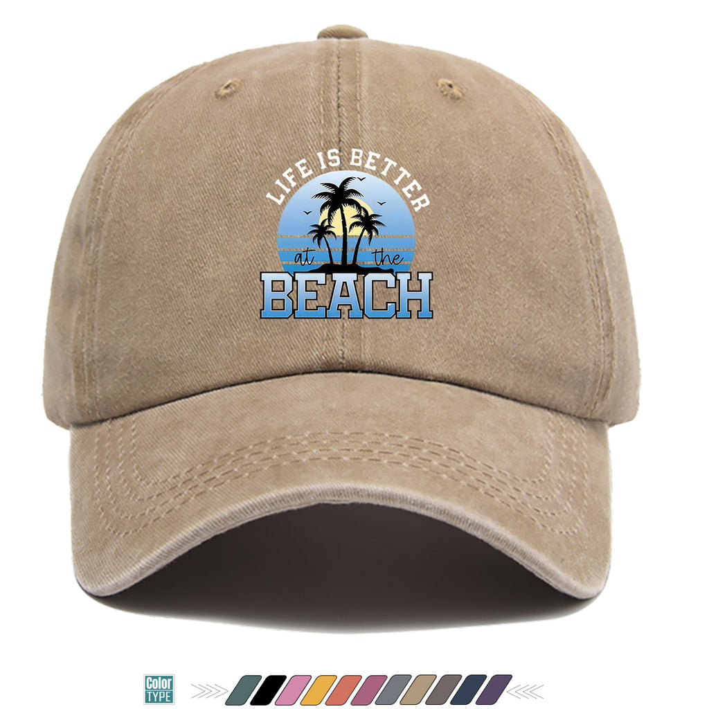 1pc 1pcs "at the BEACH" Coconut Tree Sunset Print Baseball Cap - Adjustable Duckbill Hat Suitable for Men & Women, Breathable Palm Tree for Beach Vacations, Outdoor Picnics, Summer Parties, Casual Cap Gift for,,